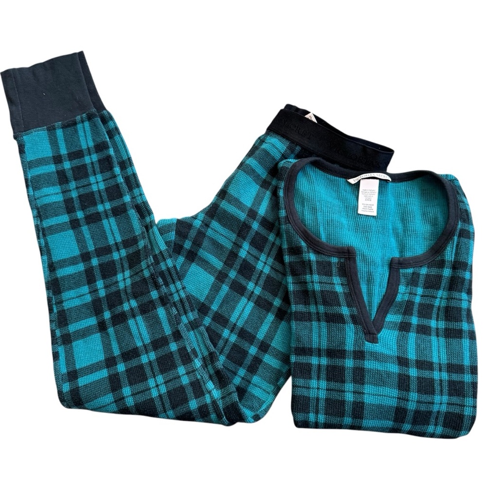 Victoria's Secret Thermal Long John Set 2 Piece Set Plaid Pajama Set Sz XS Short